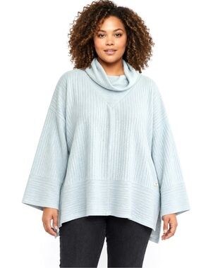 Tahari Sport 3X Light Blue Textured Cowl Neck Sweater Top NWT